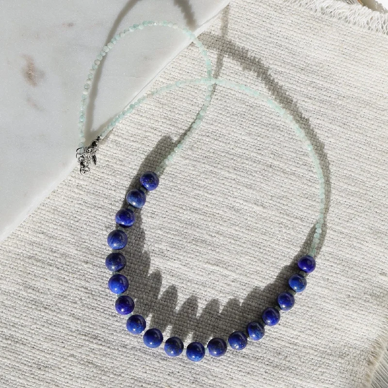 women's necklaces with adjustable clasp -Aquamarine with Lapis Center Necklace