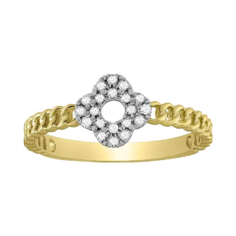 women's engagement rings with floral setting -Diamond Two-Tone Flower Ring (14K)