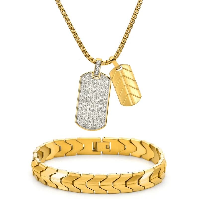 women's bracelets with woven design -Titán by Adrian Gonzalez Yellow Stainless Steel and Cubic Zirconia Pendant Bracelet Set