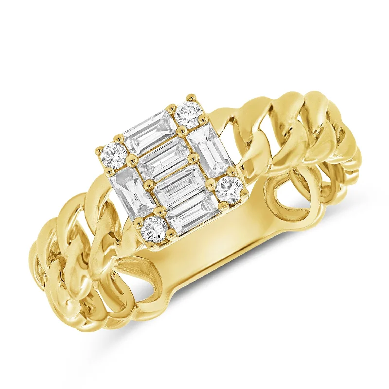 women's engagement rings with emerald-cut stone -Diamond Illusion Mixed Cut Baguettes & Round Brilliant Chain Ring