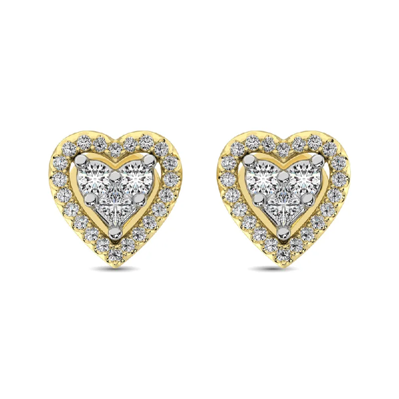 women's earrings with heart-shaped design -10K Yellow Gold 1/3 Ct.Tw. Diamond Heart Stud Earrings