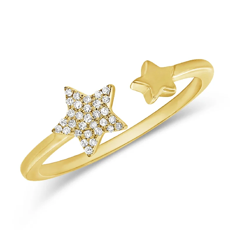 women's engagement rings with square-cut diamonds -Celestial DOUBLE STAR Zodiac Diamond Open Wrap Ring