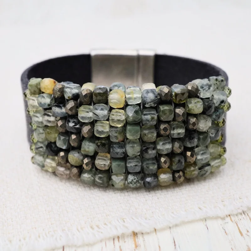 women's bracelets with fine chain -Prehnite & Pyrite with Green Zircon Bracelet