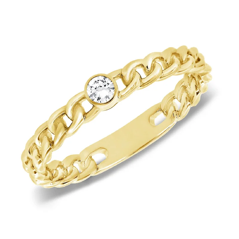 women's engagement rings with twist design -14K Gold Chain Ring with Diamonds