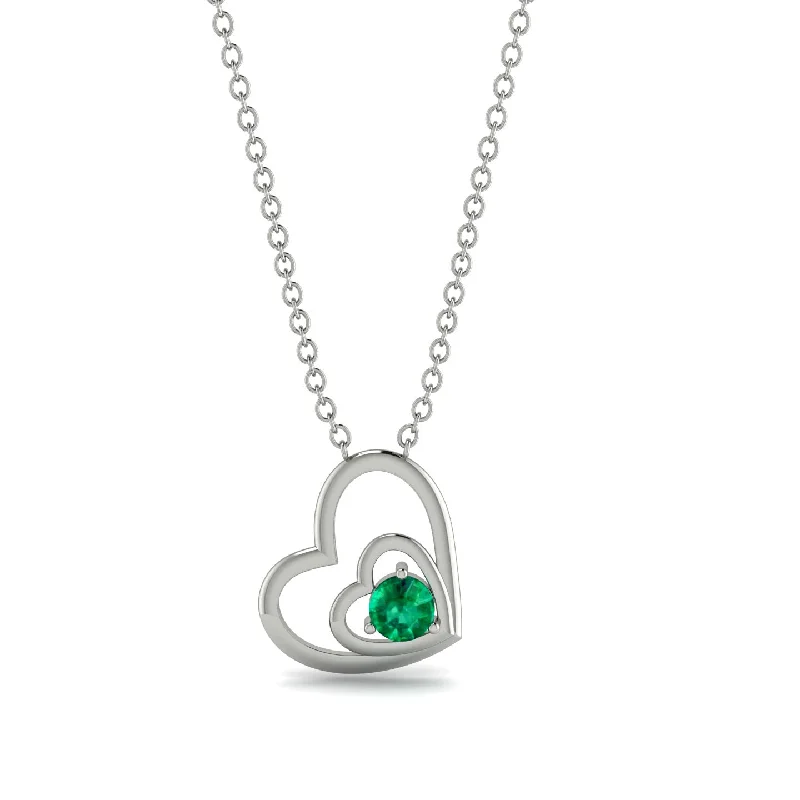 women's necklaces with romantic design -Two Hearts Emerald Necklace - Dana No. 6