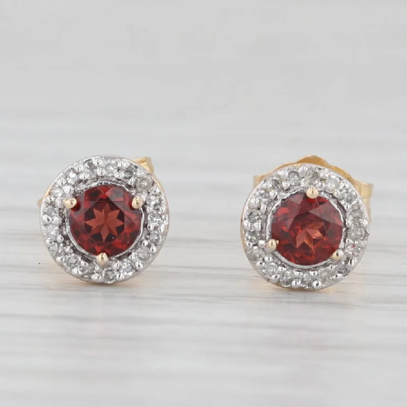 women's earrings with classic studs -New 0.45ctw Garnet Diamond Halo Stud Earrings 14k Yellow Gold