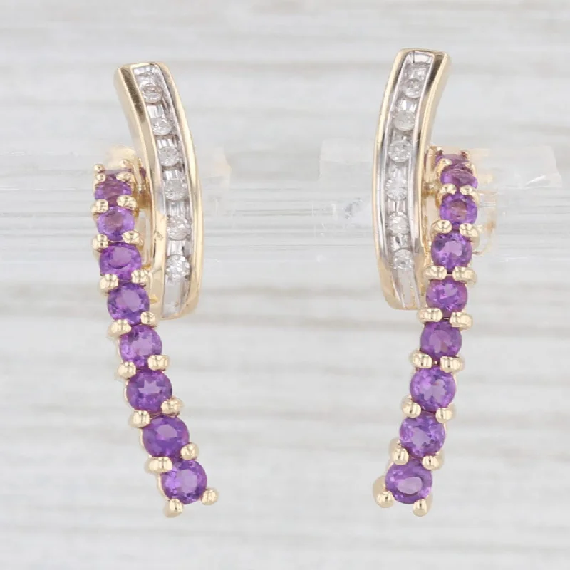 women's earrings with turquoise -0.83ctw Amethyst Diamond Journey Drop Earrings 10k Yellow Gold