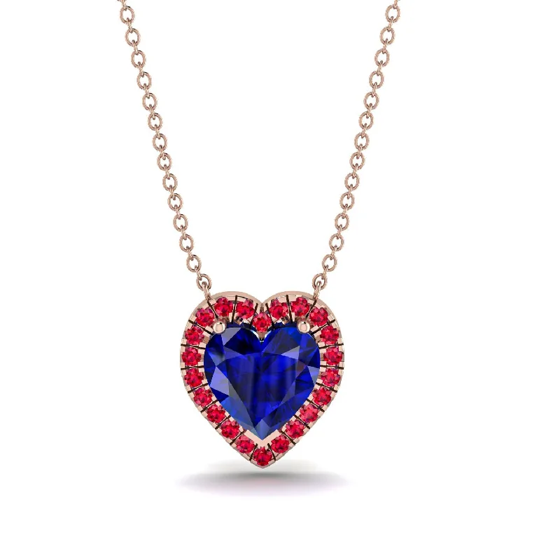 women's necklaces with multi-colored stones -4.7Ct Sapphire Halo Heart Necklace - Jaylene No. 59