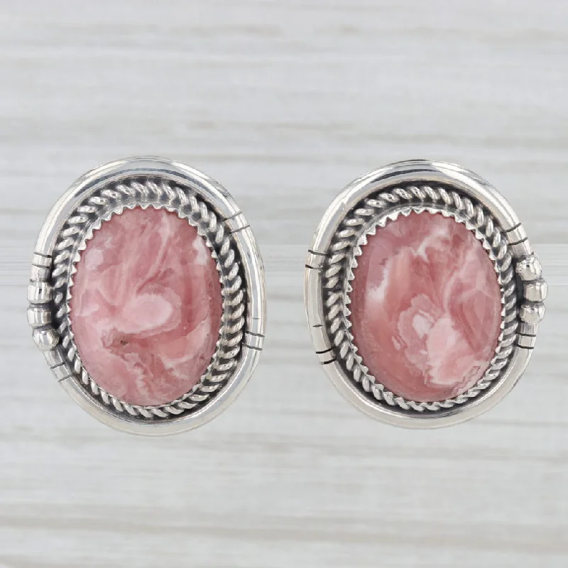 women's earrings with classic gold hoop -Red Rhodochrosite Earrings Sterling Silver Vintage Southwestern Native American