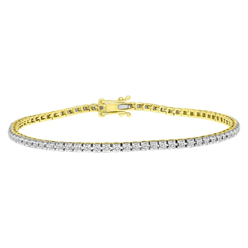 women's bracelets with textured finish -LADIES  BRACELET 1.00CT ROUND DIAMOND 14K YELLOW GOLD(SI QUALITY)