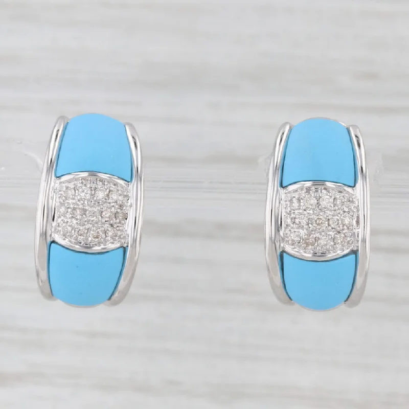 women's earrings with gold accents -Lab Created Turquoise 0.15ctw Diamond Drop Earrings 14k White Gold Omega Backs