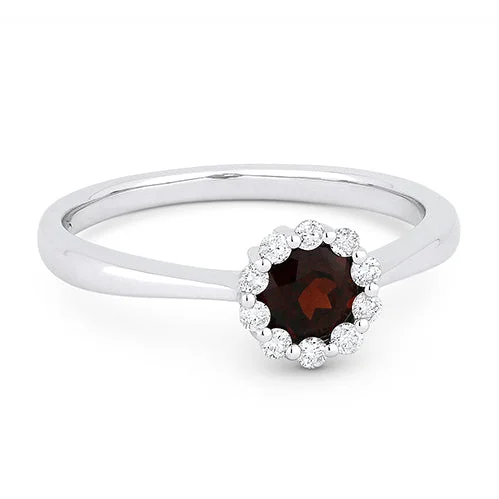 women's engagement rings with large sapphire -14K White Gold Round Garnet & Diamond Halo Ring R1073GAW