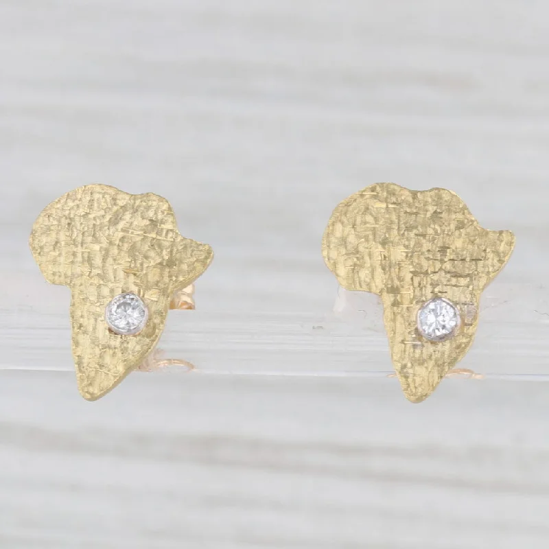 women's earrings with dangling charms -Diamond Accented Africa Stud Earrings Hammered 18k Yellow Gold