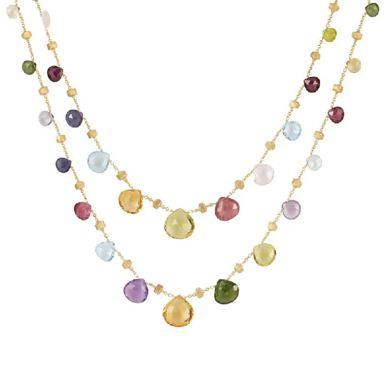 women's necklaces with unique pendant -Marco Bicego 18k Yellow Gold Mixed Stones Necklace from Paradise Collection 36in.  CB1871 MIX01 Y 02