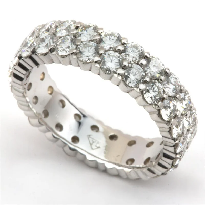 women's engagement rings with double-row diamonds -Double Row Diamond Eternity Band Ring 18K White Gold 3.10 carats