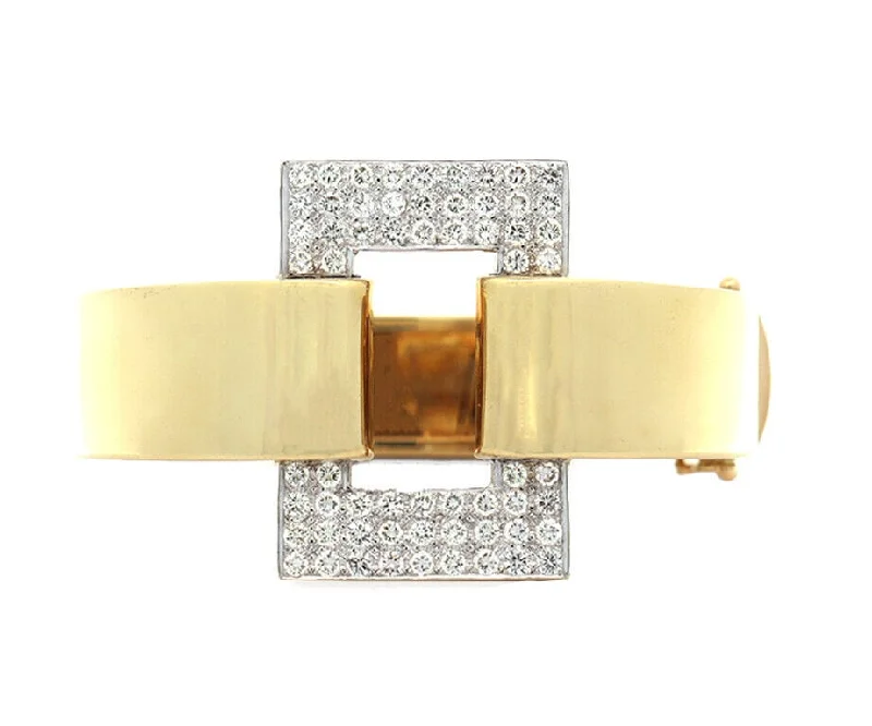 women's bracelets with diamond accents -2.00ctw Diamond Rectangle Frame Wide Bangle Bracelet in 18K