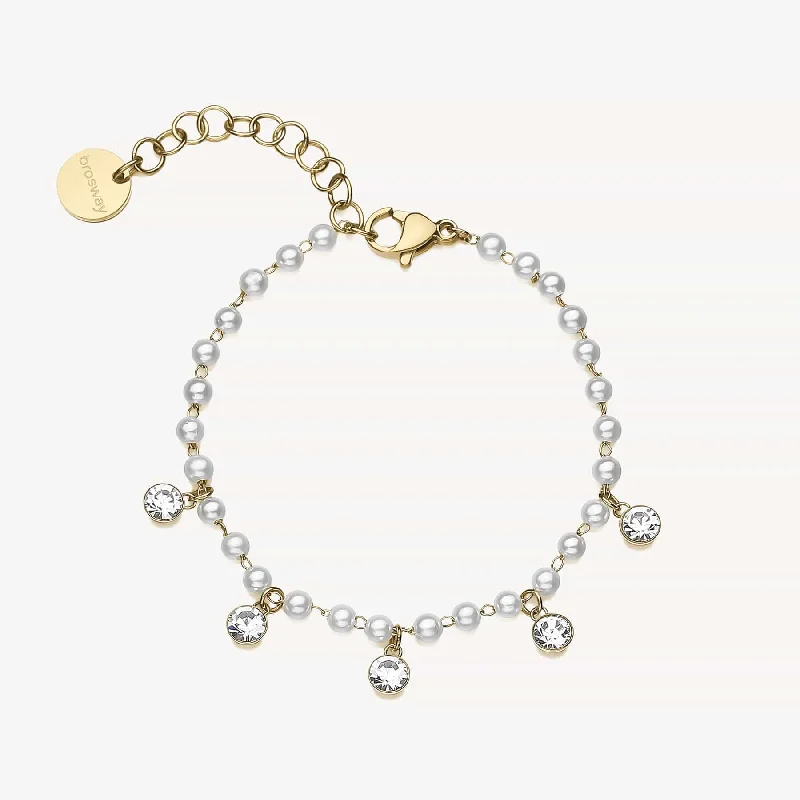 women's bracelets with rubies -Stainless Steel Gold Tone Bracelet with Crystals & Shell-Pearls