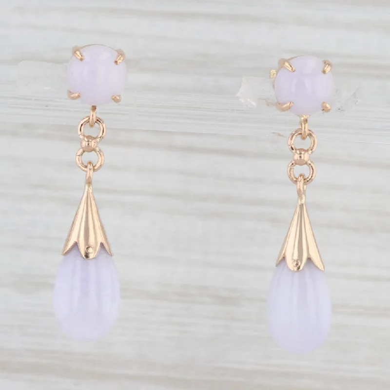 women's earrings with layered design -Lavender Jadeite Jade Dangle Earrings 14k Rose Gold Drops