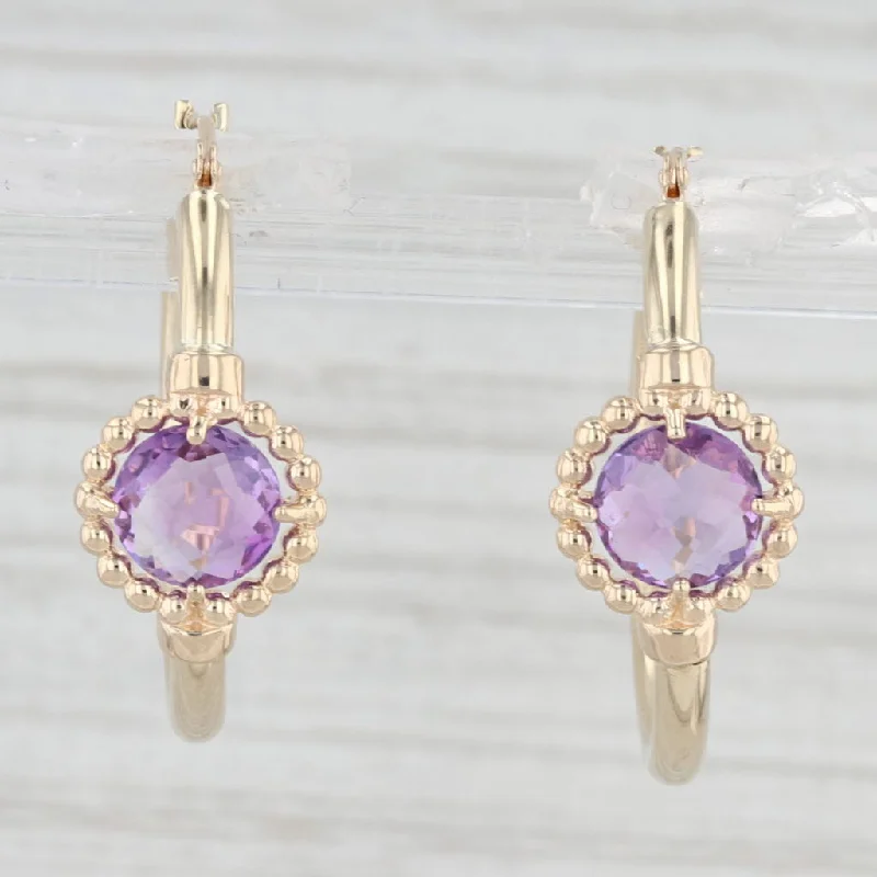 women's earrings with sparkling crystals -1.20ctw Amethyst Hoop Earrings 10k Yellow Gold Snap Top Round Hoops