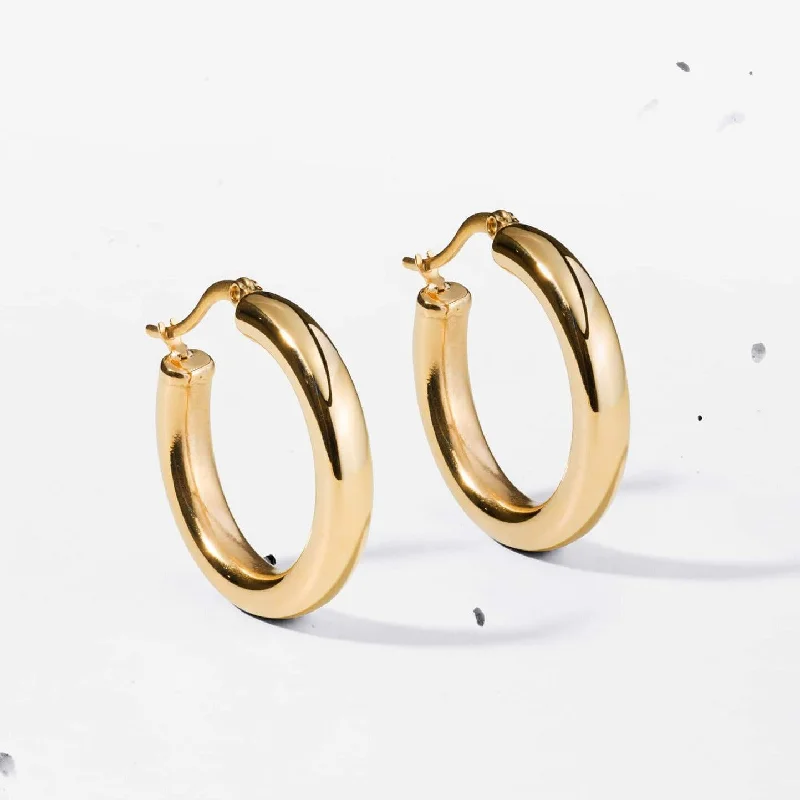 women's earrings with round stones -Medium Classic hoop earrings