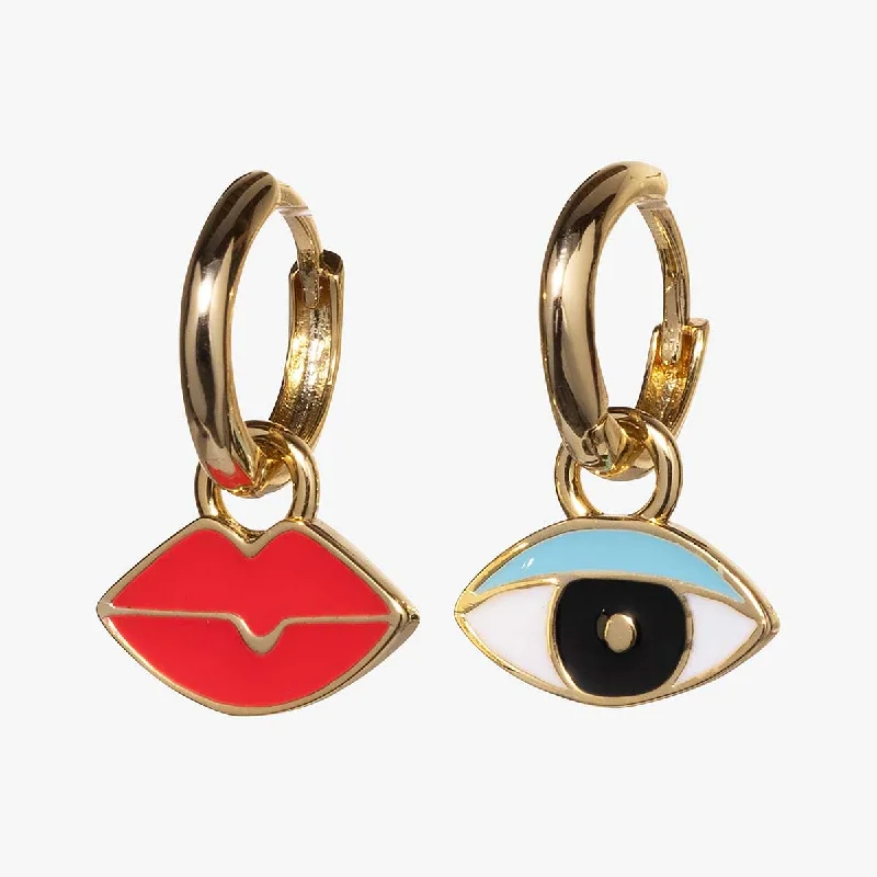 women's earrings with opal stones -Eyes & Lips Hoop Earrings