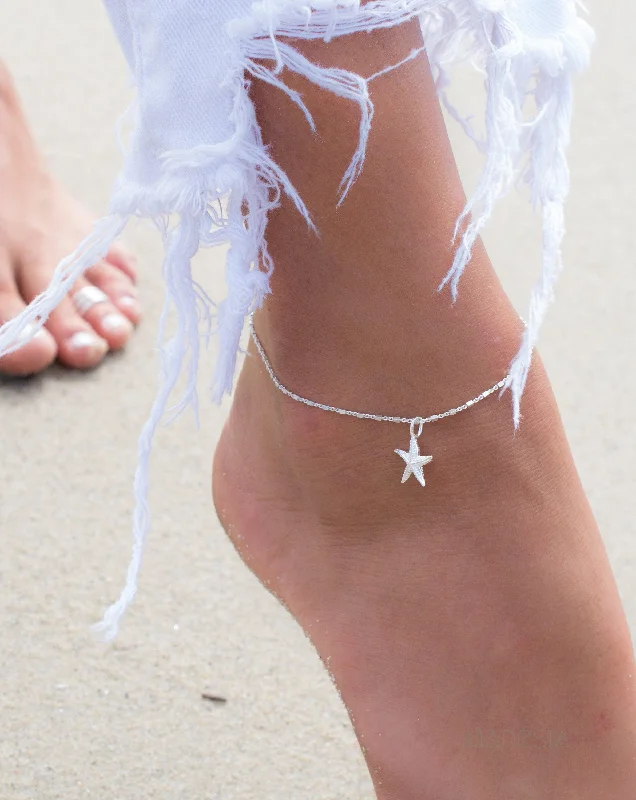 women's bracelets with hammered finish -Star Fish Anklet Bracelet ~ Sterling Silver 925~ MA003