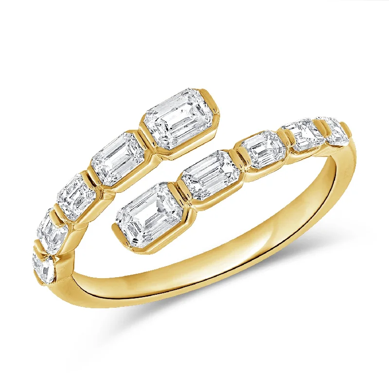 women's engagement rings with oval diamonds -Modern Emerald-Cut Diamond Open Band in 14K Gold