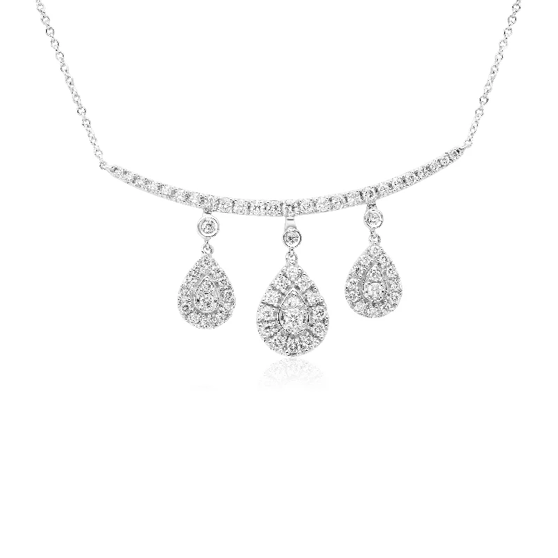 women's necklaces with romantic design -14k Bar Necklace With 4 Pear Shape Diamond Drops