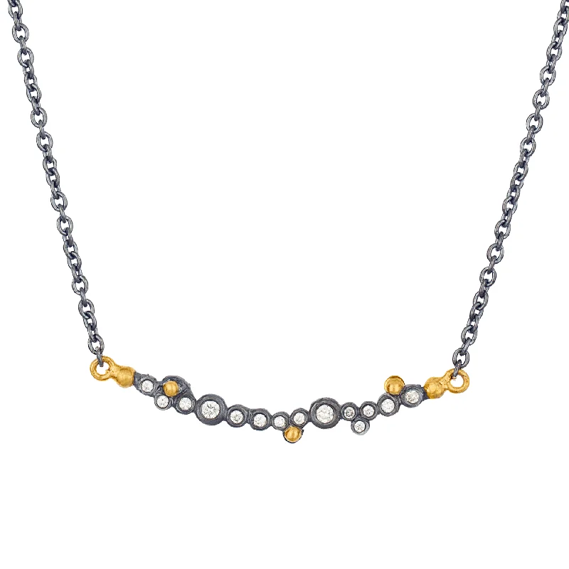 women's necklaces with oval pendant -Lika Behar "Dylan" Oxidized Silver & 24K Gold Bar Diamond Necklace