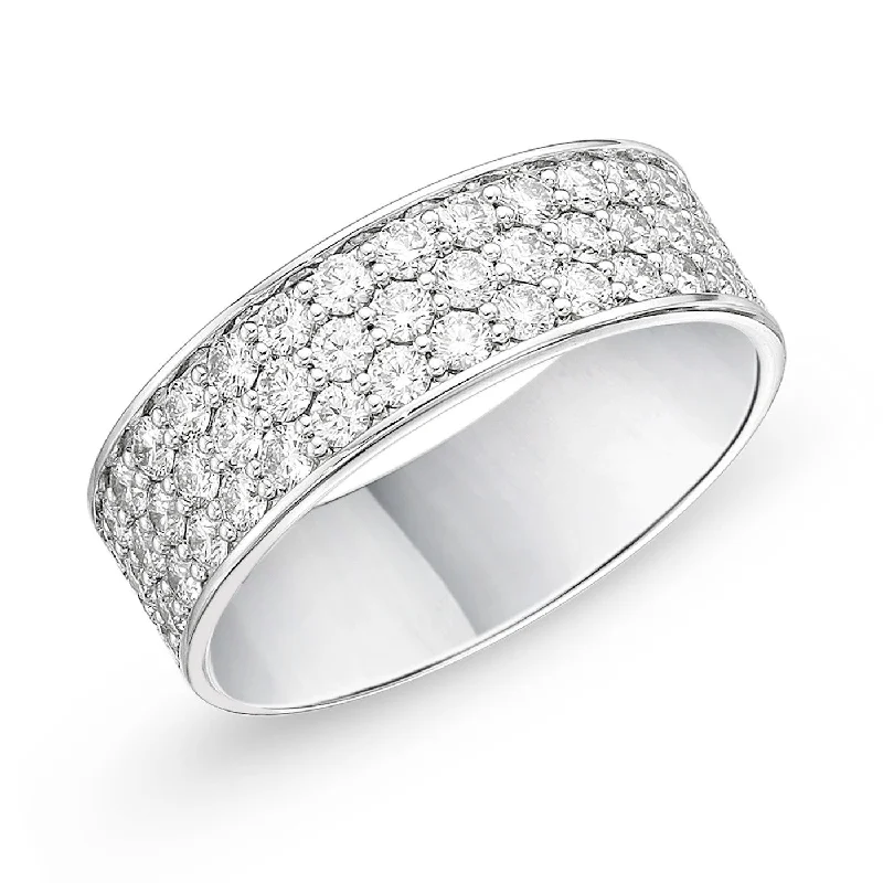 women's engagement rings with princess cut -Memoire 18K White Gold Three-Row Halfway Pave Silk Diamond Band