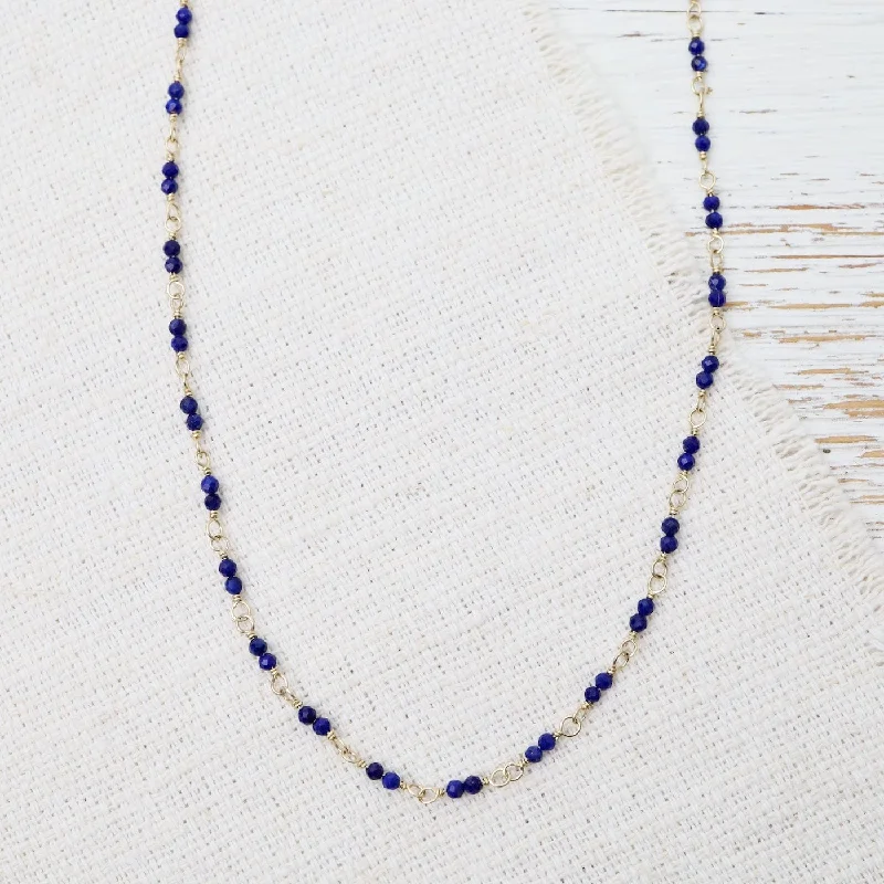 women's necklaces with sleek chain -14k Hand-Tied Natural Lapis Gemstone Necklace