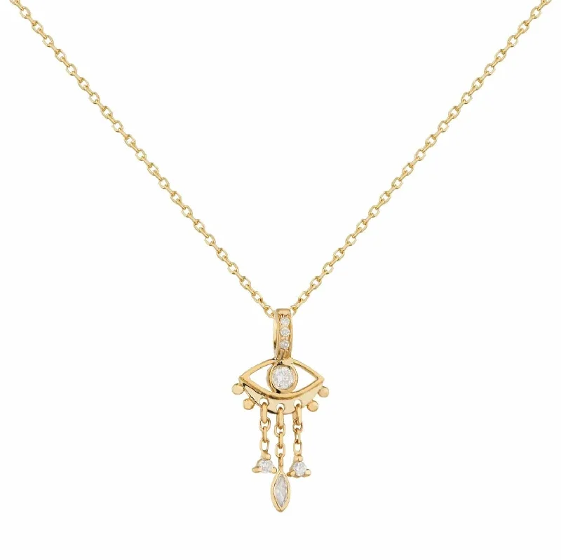 women's necklaces with dual-tone finish -Small Diamond Eye & Dangling Details Necklace