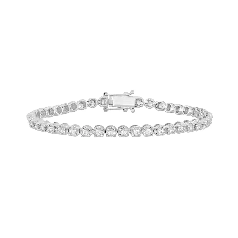 women's bracelets with rectangular stones -LADIES BRACELET 2.00CT ROUND DIAMOND 14K WHITE GOLD (SI QUALITY)