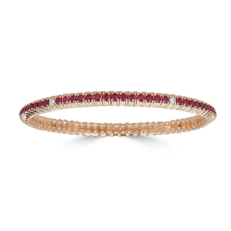 women's bracelets with gold accents -Yellow Gold Stretch Bracelet with Rubies