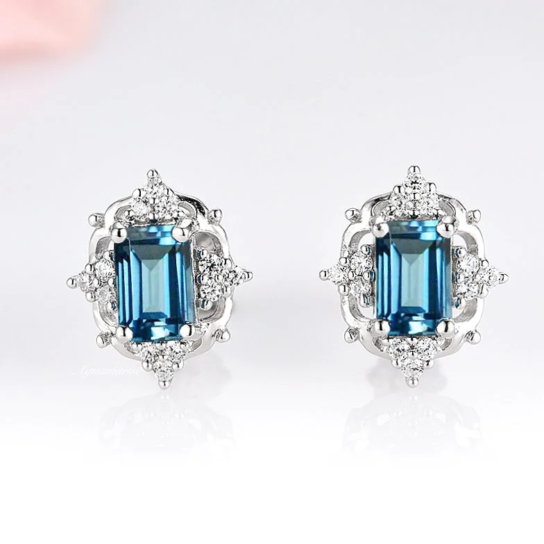 women's earrings with classic pearl studs -Claire Natural London Blue Topaz Earrings- Sterling Silver