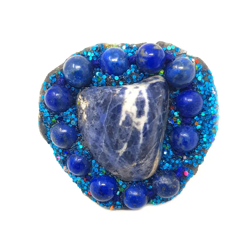 women's rings with diamond accents -BLUE MARBLED STONE RING