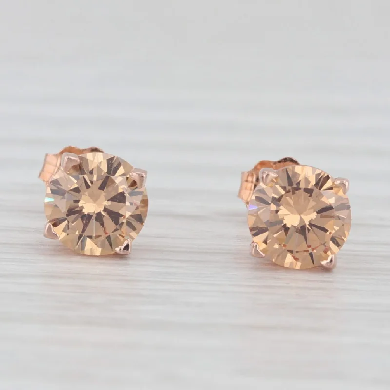 women's earrings with ear cuffs -1.70ctw Orange Round Cubic Zirconia Stud Earrings 14k Rose Gold