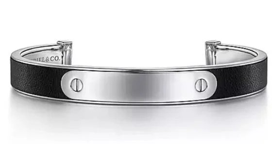 women's bracelets with heart-shaped charms -925 Sterling Silver and Leather ID Cuff Bracelet by Gabriel and Co.