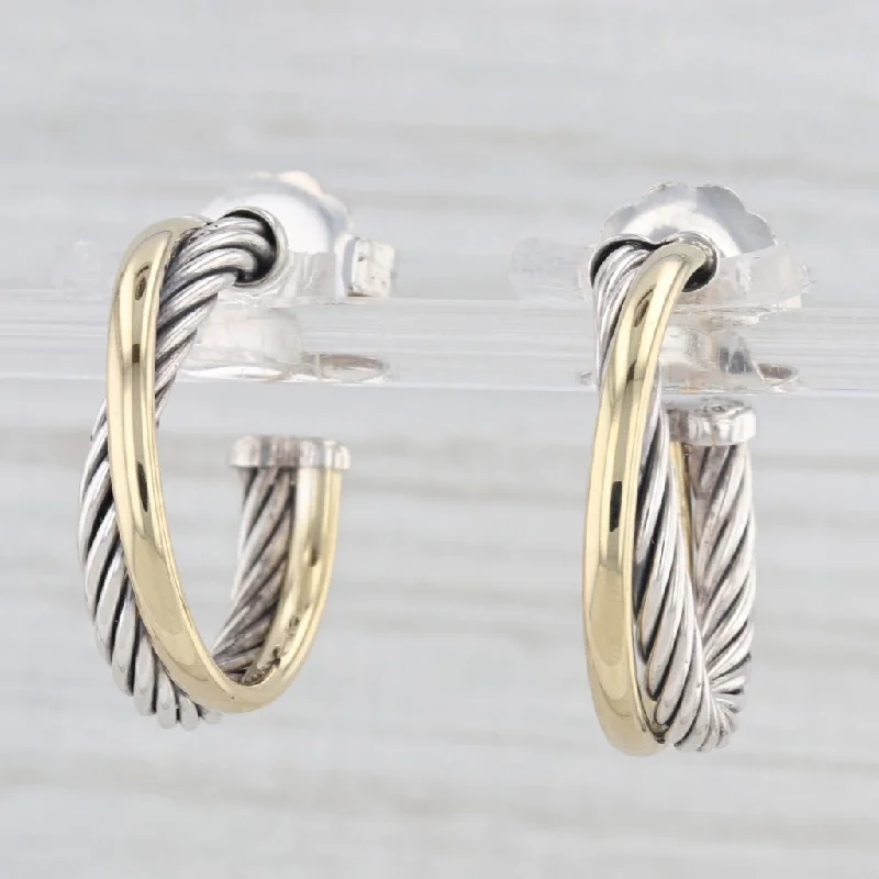 women's earrings with statement crystals -David Yurman Cable Crossover Hoop Earrings Sterling Silver 18k Gold Round Hoops