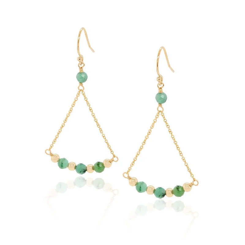 women's earrings with luxurious gemstones -GOLD FILLED PYRAMID DANGLE EARRINGS WITH EMERALDS