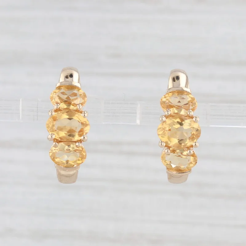 women's earrings with colored stones -Town & Country 3ctw Citrine 3-Stone J-Hook Earrings 10k Yellow Gold Drops