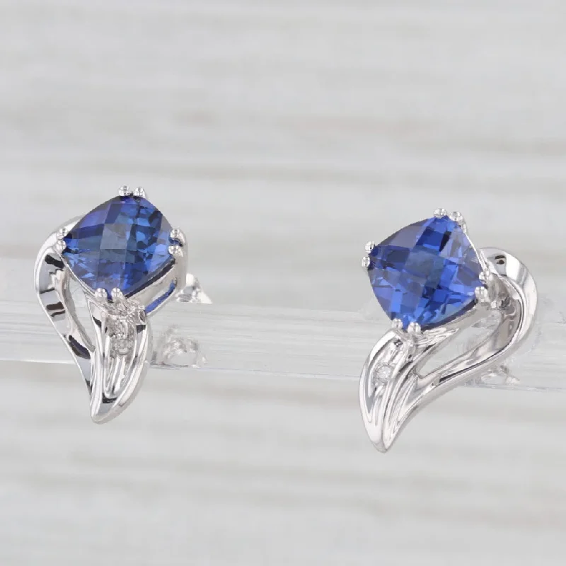 women's earrings with teardrop design -2.70ctw Lab Created Blue Sapphire Earrings10k White Gold