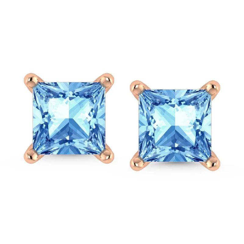 women's earrings with gold-plated finish -14K Rose Gold Lab Grown Blue Diamond 1/2 Ct.Tw. Princess Stud Earrings