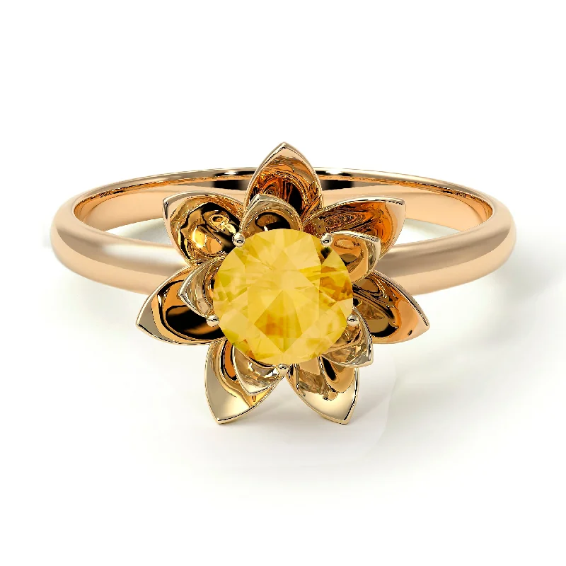 women's engagement rings with radiant diamonds -Lotus Flower Solitaire Citrine Ring - Lotus no. 601