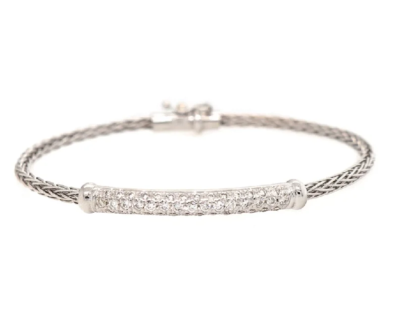 women's bracelets with diamond bracelet -Roberto Coin 1.00ctw Pave Diamond Bar Woven Silk Bracelet in 18K