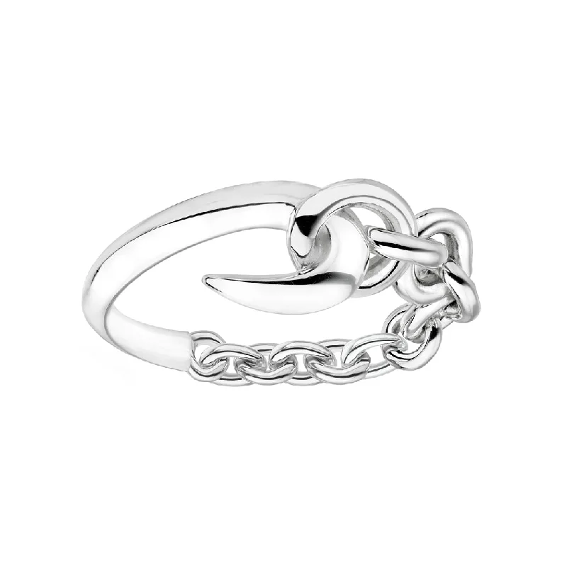 women's rings gold -Hook Chain Ring - Silver