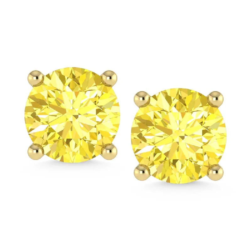 women's earrings with drop design -14K Yellow Gold Lab Grown Yellow Diamond 1 Ct.Tw. Stud Earrings