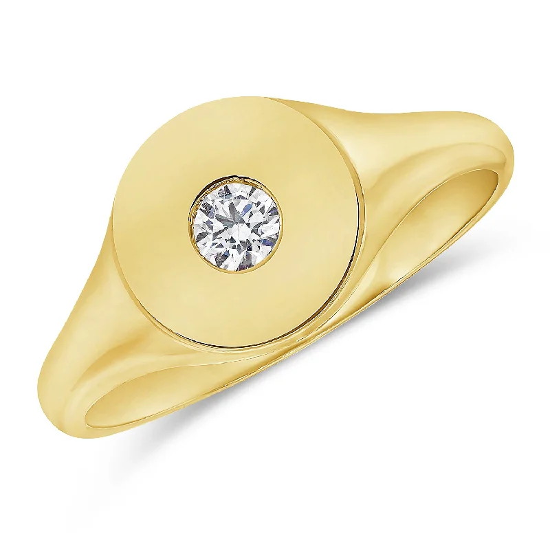 women's engagement rings with yellow gold -Classic Pinky Ring set with a Single White Brilliant Diamond in 14kt Gold