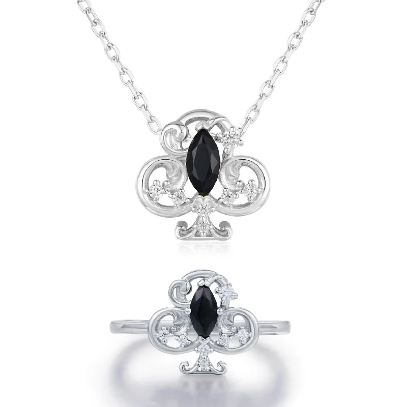 women's necklaces with adjustable clasp -Clover Club Black Onyx Ring and Necklace Set