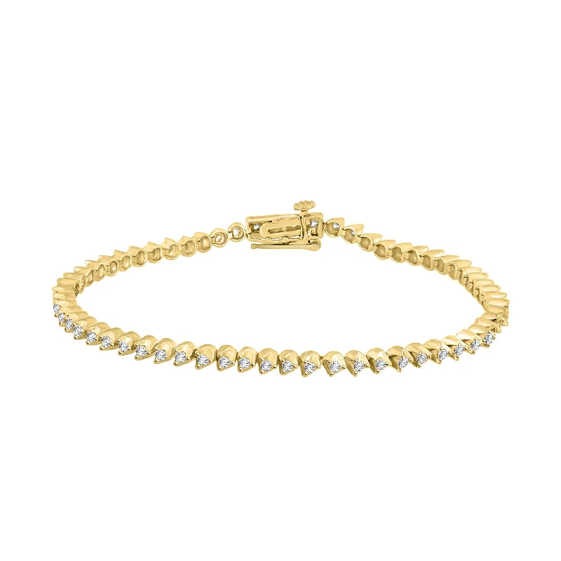 women's bracelets with thin chain -LADIES BRACELET 1.00CT ROUND DIAMOND 14K YELLOW GOLD (SI QUALITY)